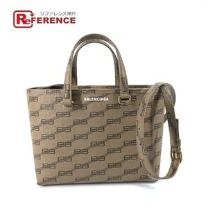 BALENCIAGA Shoulder Bag All Logo Crossbody Tote Leather Beige